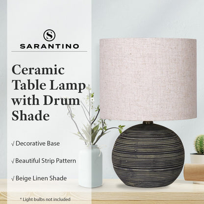 Sarantino Ceramic Table Lamp With Striped Pattern In Antique Black Tristar Online