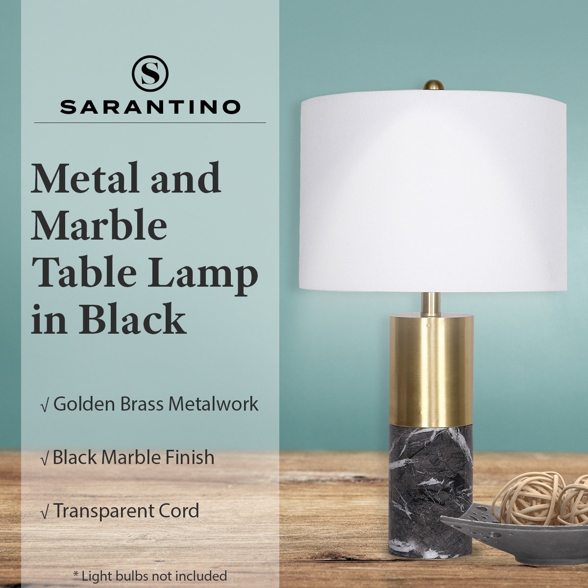 Sarantino Metal and Marble Table Lamp in Black Tristar Online