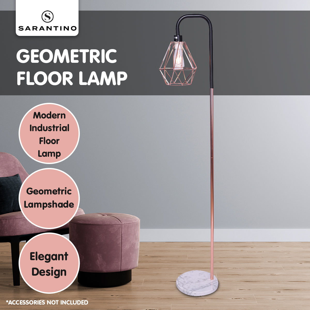 Sarantino Rose Gold Floor Lamp with Geometric Shade Tristar Online