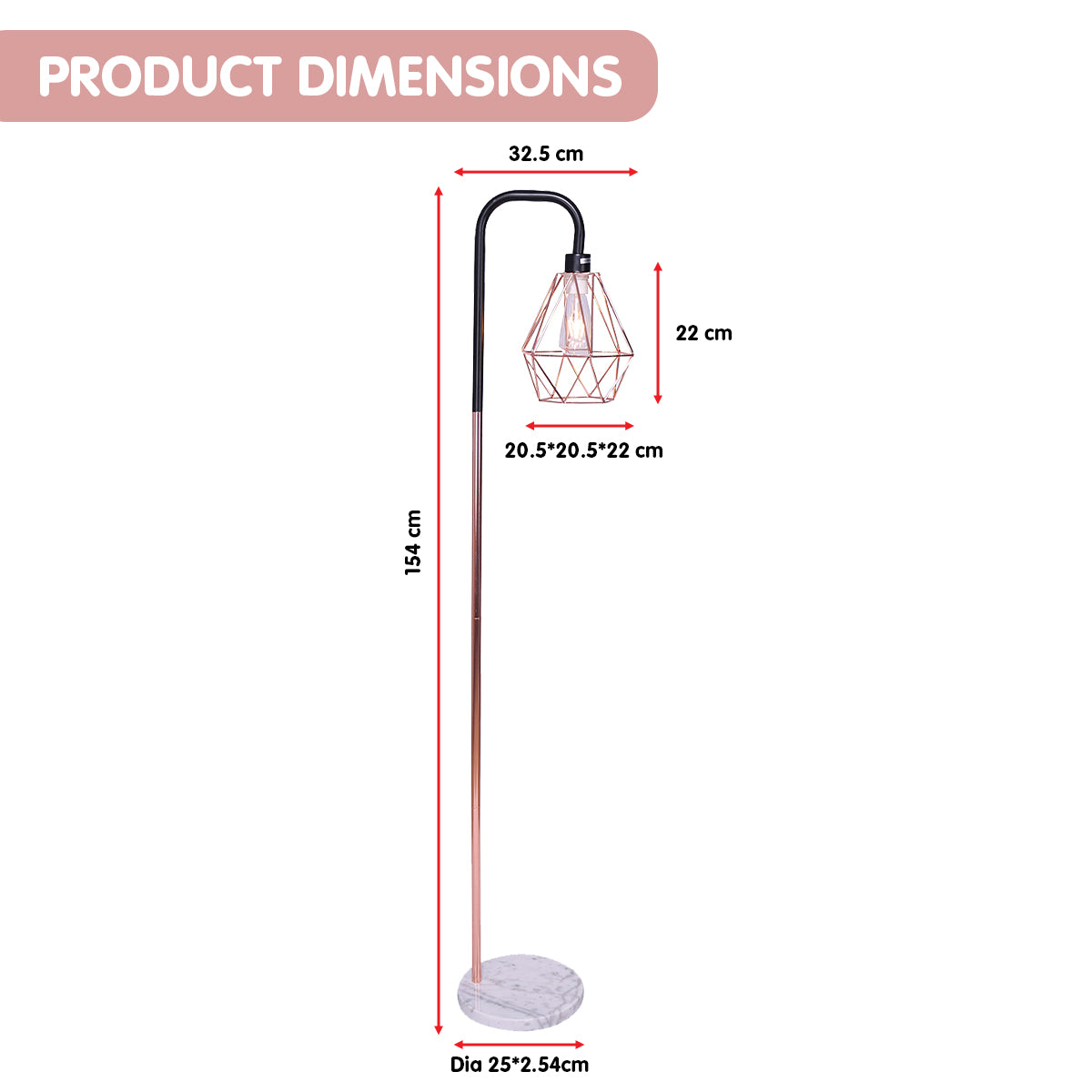 Sarantino Rose Gold Floor Lamp with Geometric Shade Tristar Online