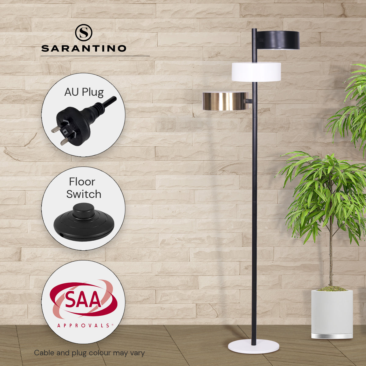 Sarantino Metal Floor Lamp with 3 Swirl Shades Tristar Online