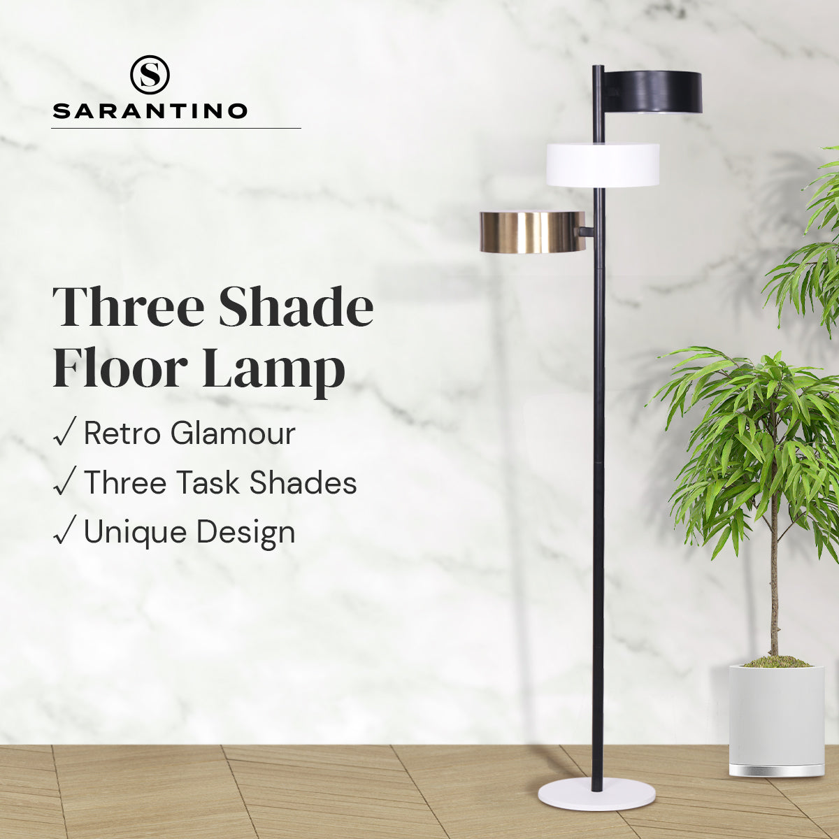 Sarantino Metal Floor Lamp with 3 Swirl Shades Tristar Online