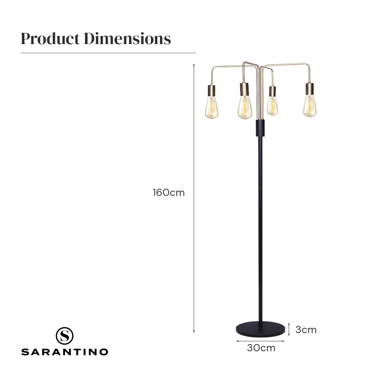 Sarantino Modern Exposed Bulb 4-Arm Industrial Light Floor Lamp Tristar Online