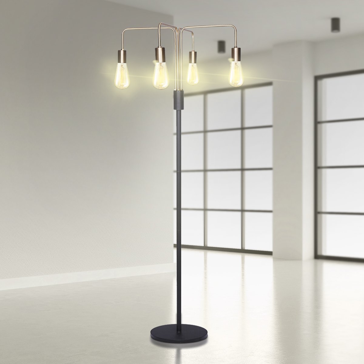 Sarantino Modern Exposed Bulb 4-Arm Industrial Light Floor Lamp Tristar Online