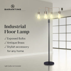 Sarantino Modern Exposed Bulb 4-Arm Industrial Light Floor Lamp Tristar Online