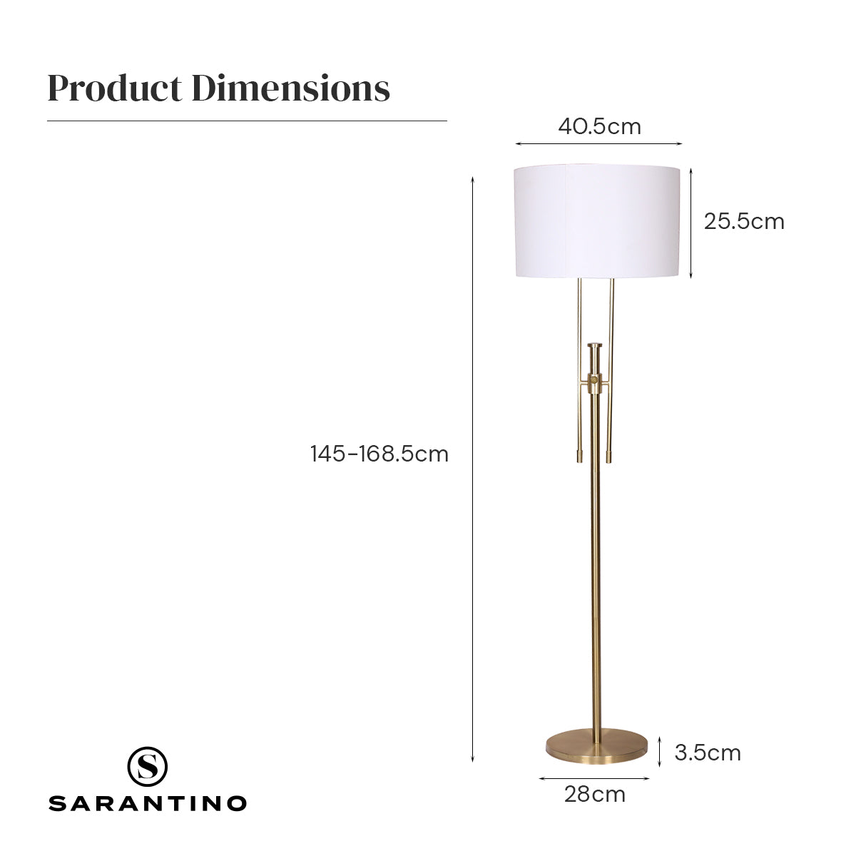 Sarantino Brushed Gold Height-Adjustable Metal Floor Lamp Tristar Online