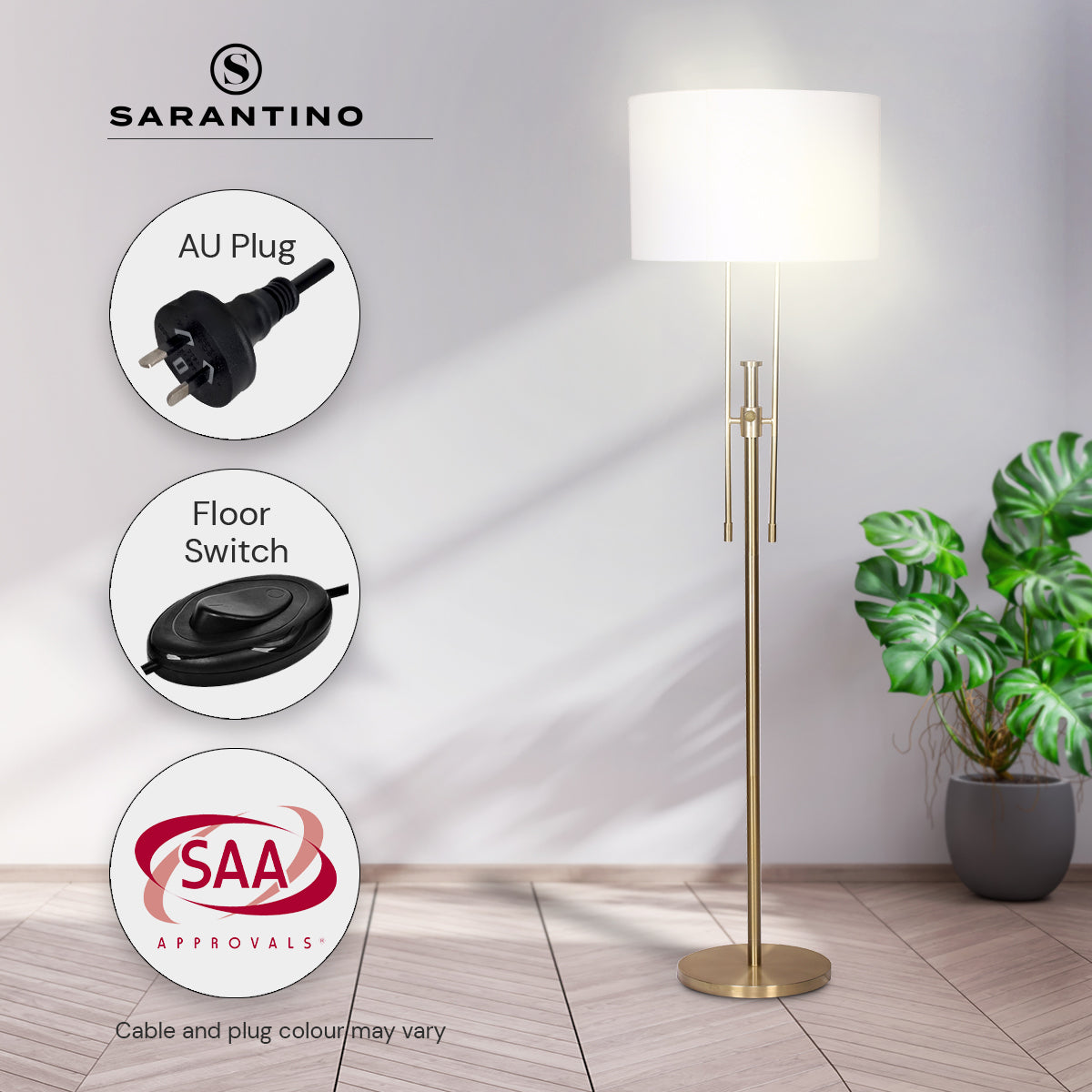 Sarantino Brushed Gold Height-Adjustable Metal Floor Lamp Tristar Online