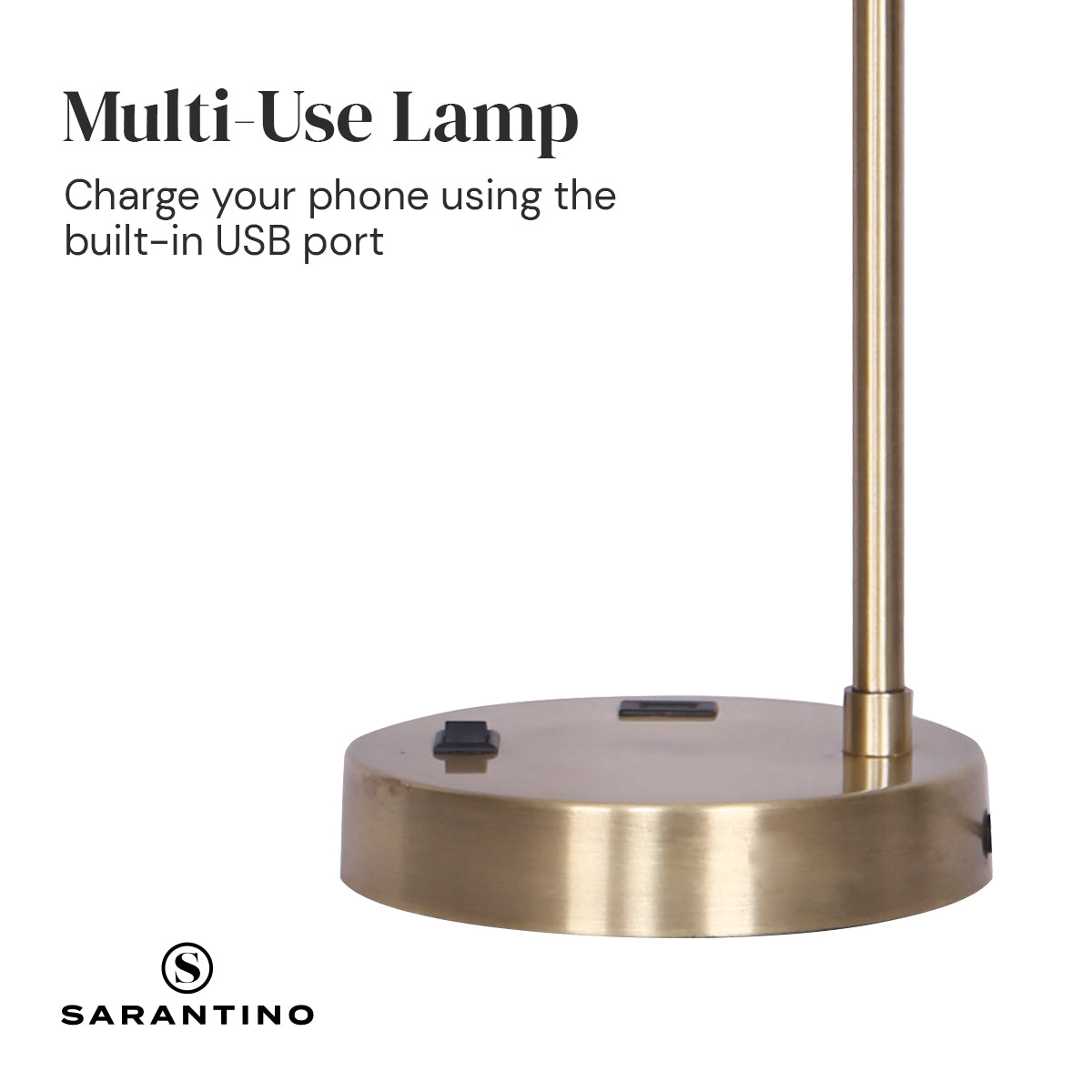 Sarantino Metal Task Lamp with USB Charging Port Antique Brass Finish Tristar Online