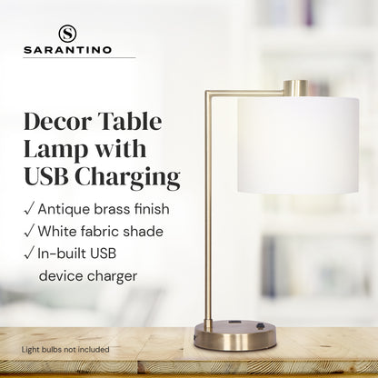 Sarantino Metal Task Lamp with USB Charging Port Antique Brass Finish Tristar Online