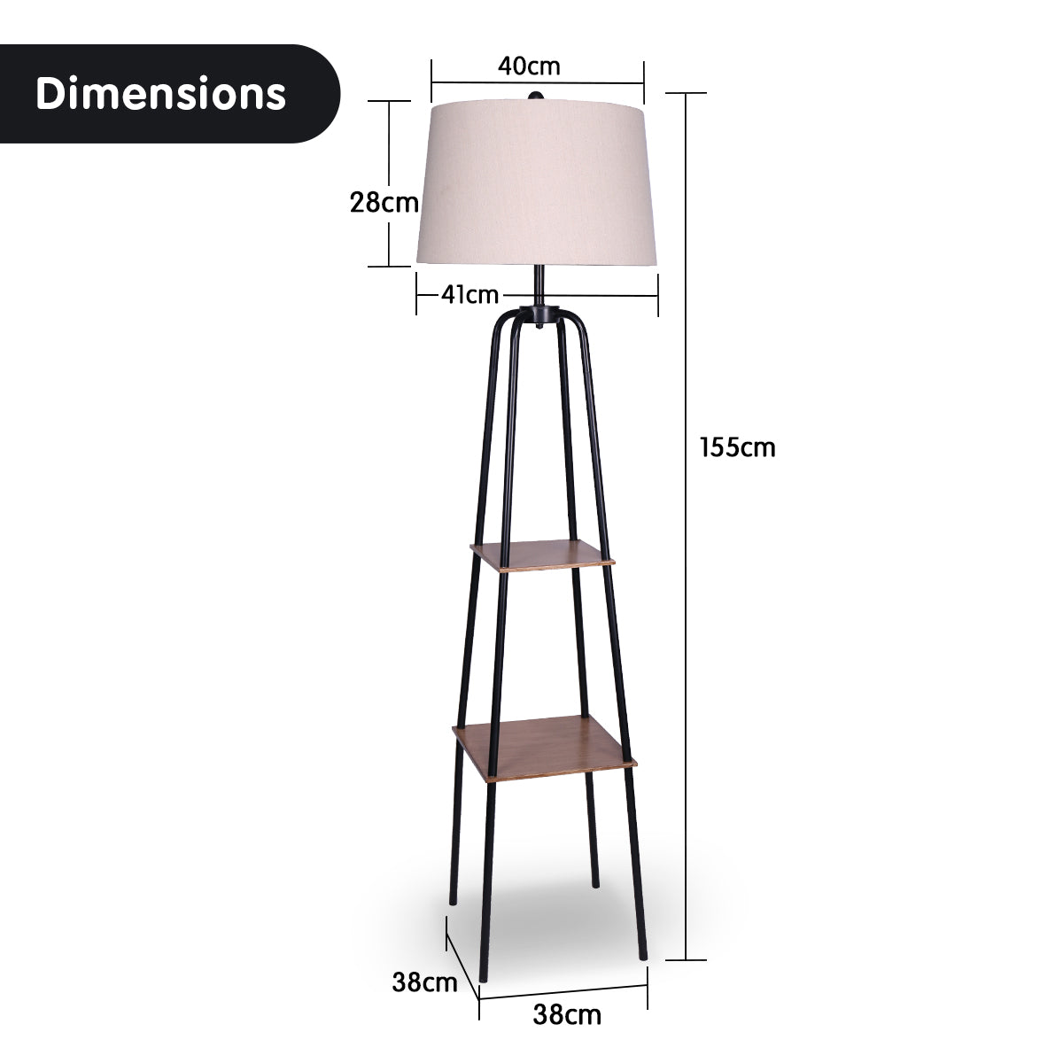 Sarantino Metal Etagere Floor Lamp Shade Metal Shelf in Wood Finish Tristar Online