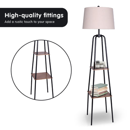 Sarantino Metal Etagere Floor Lamp Shade Metal Shelf in Wood Finish Tristar Online