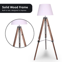 Sarantino Solid Wood Tripod Floor Lamp Adjustable Height White Shade Tristar Online