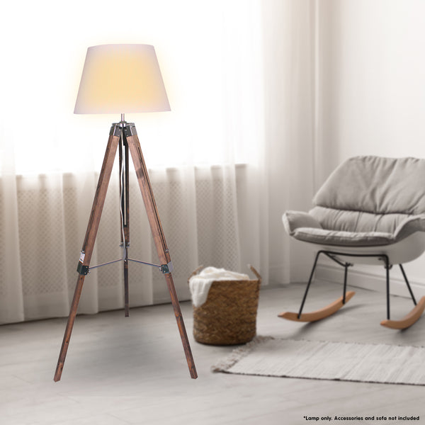 Sarantino Solid Wood Tripod Floor Lamp Adjustable Height White Shade Tristar Online