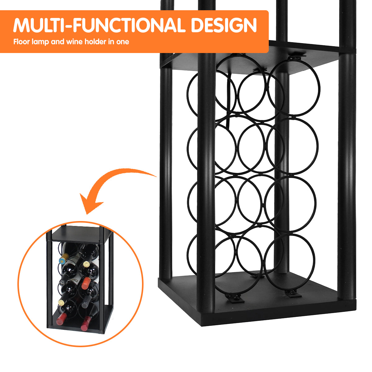 Sarantino Metal Etagere Floor Lamp with Wine Holder Shelf Tristar Online