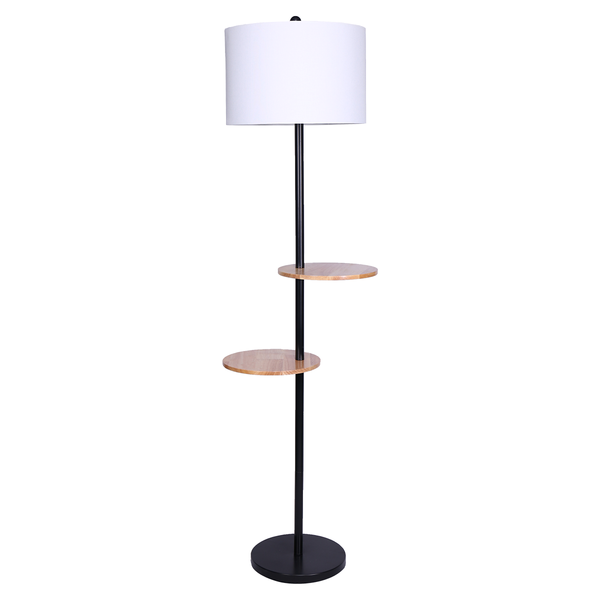 Sarantino Metal Floor Lamp Shade with Black Post in Round Wood Shelves Tristar Online