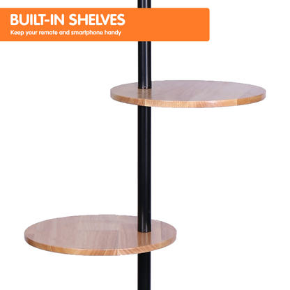 Sarantino Metal Floor Lamp Shade with Black Post in Round Wood Shelves Tristar Online