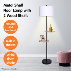 Sarantino Metal Floor Lamp Shade with Black Post in Round Wood Shelves Tristar Online