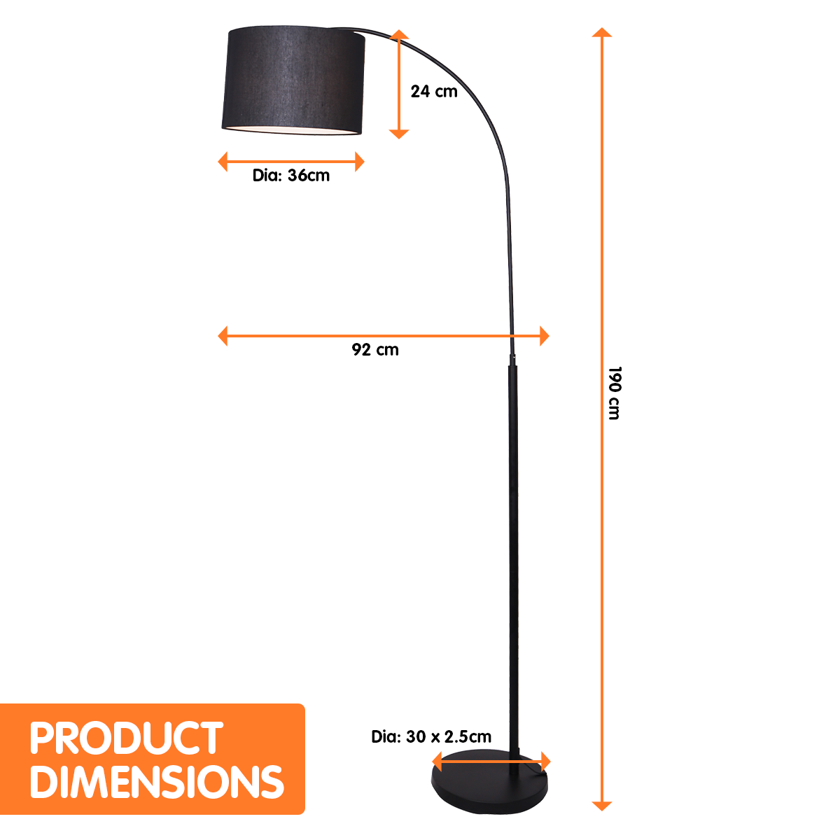 Sarantino Metal Arc Arm Floor Lamp Shade Black Tristar Online