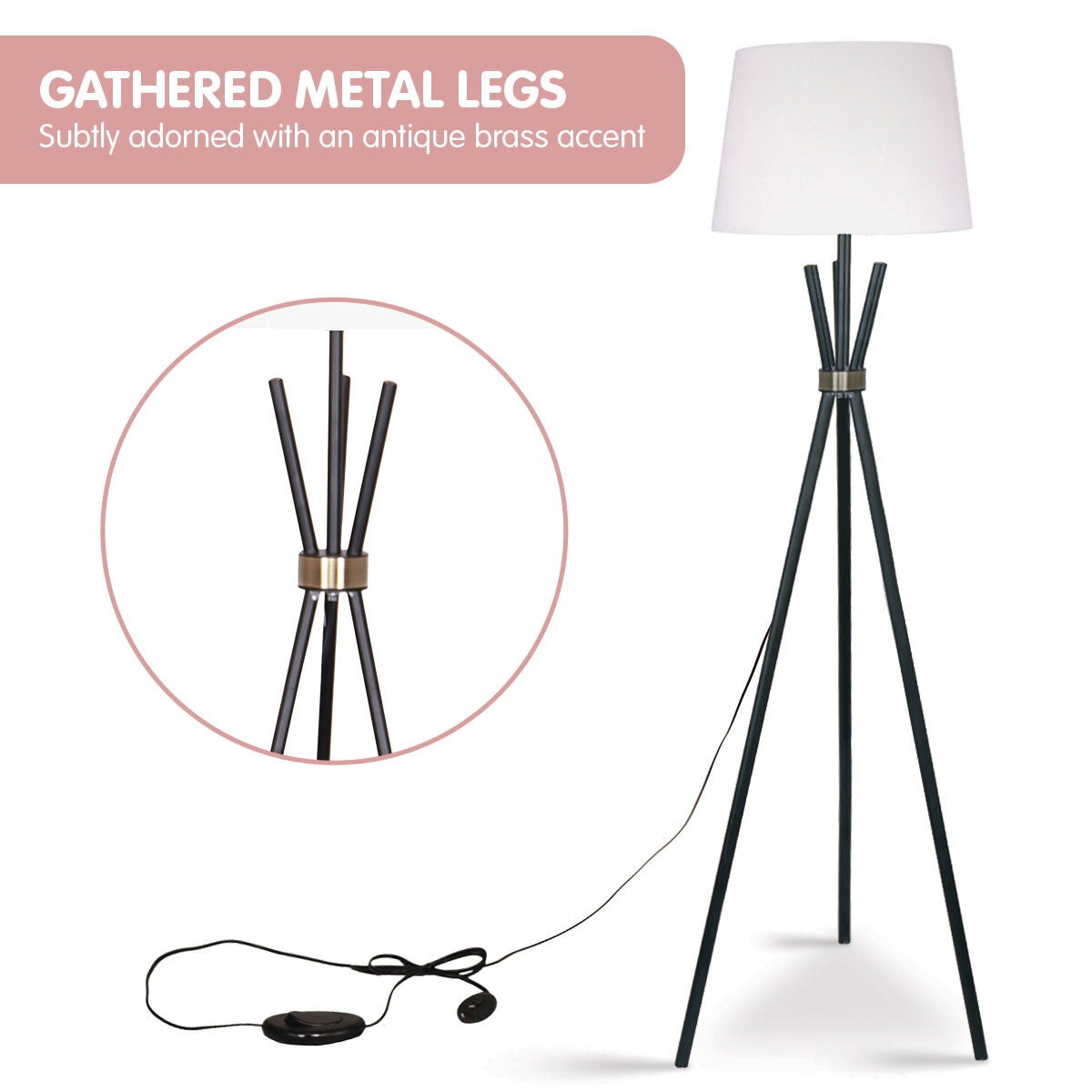 Sarantino Tripod Floor Lamp in Metal and Antique Brass Tristar Online