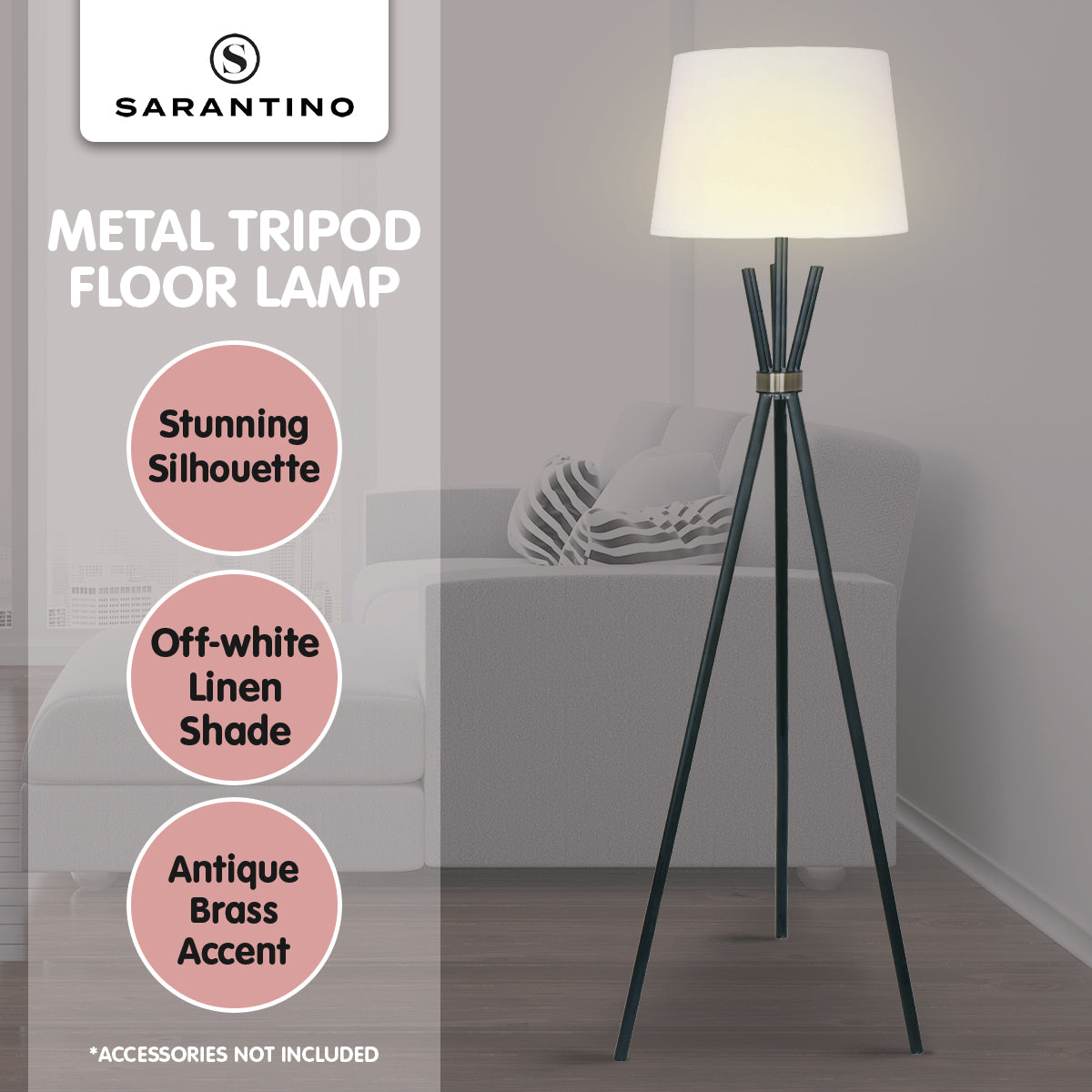Sarantino Tripod Floor Lamp in Metal and Antique Brass Tristar Online