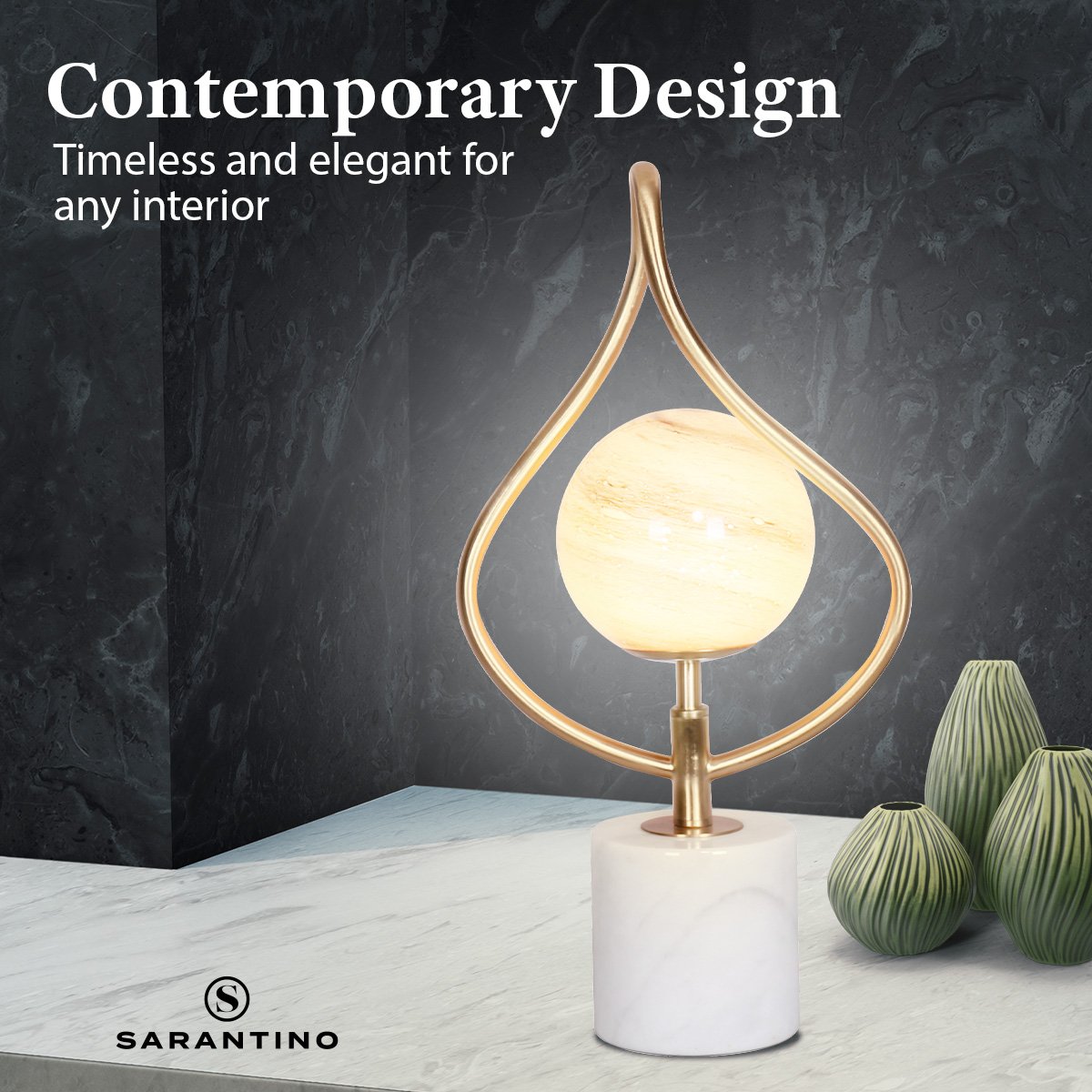 Sarantino Sculptural Orange Glass Table Lamp With White Marble Base Tristar Online