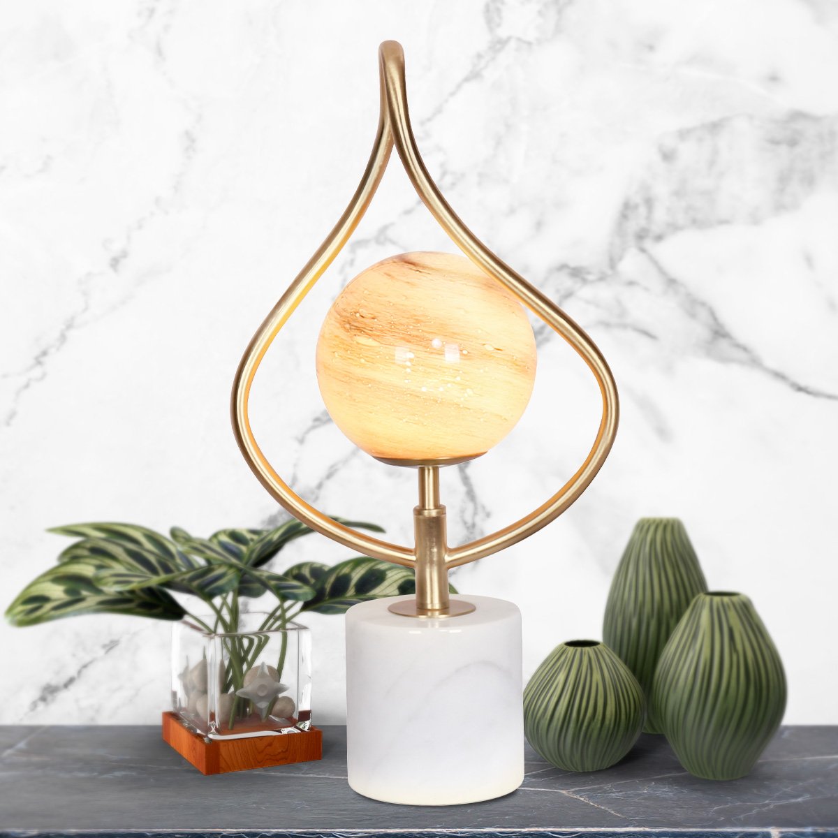 Sarantino Sculptural Orange Glass Table Lamp With White Marble Base Tristar Online