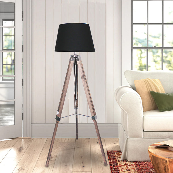 Sarantino Timber Tripod Floor Lamp Adjustable Height Taper Fabric Tristar Online