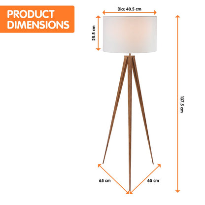 Sarantino Metal Tripod Floor Spot Lamp Shade Drum in Wooden Finish Tristar Online