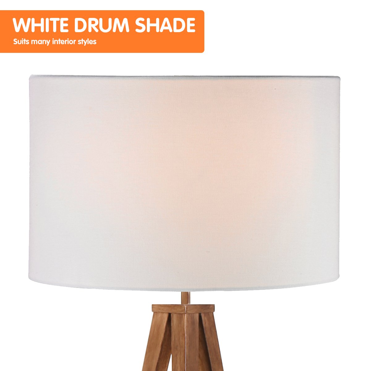 Sarantino Metal Tripod Floor Spot Lamp Shade Drum in Wooden Finish Tristar Online