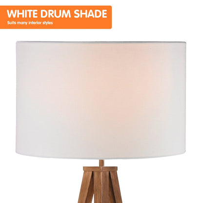 Sarantino Metal Tripod Floor Spot Lamp Shade Drum in Wooden Finish Tristar Online