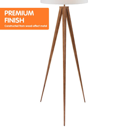 Sarantino Metal Tripod Floor Spot Lamp Shade Drum in Wooden Finish Tristar Online