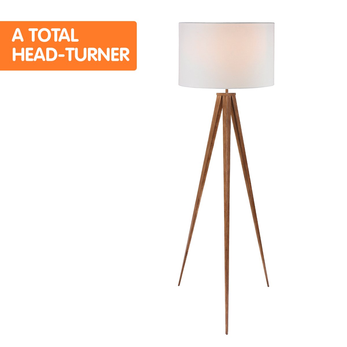 Sarantino Metal Tripod Floor Spot Lamp Shade Drum in Wooden Finish Tristar Online