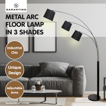 Sarantino 3-Light Arc Floor Lamp Adjustable Black 3 Shades Tristar Online