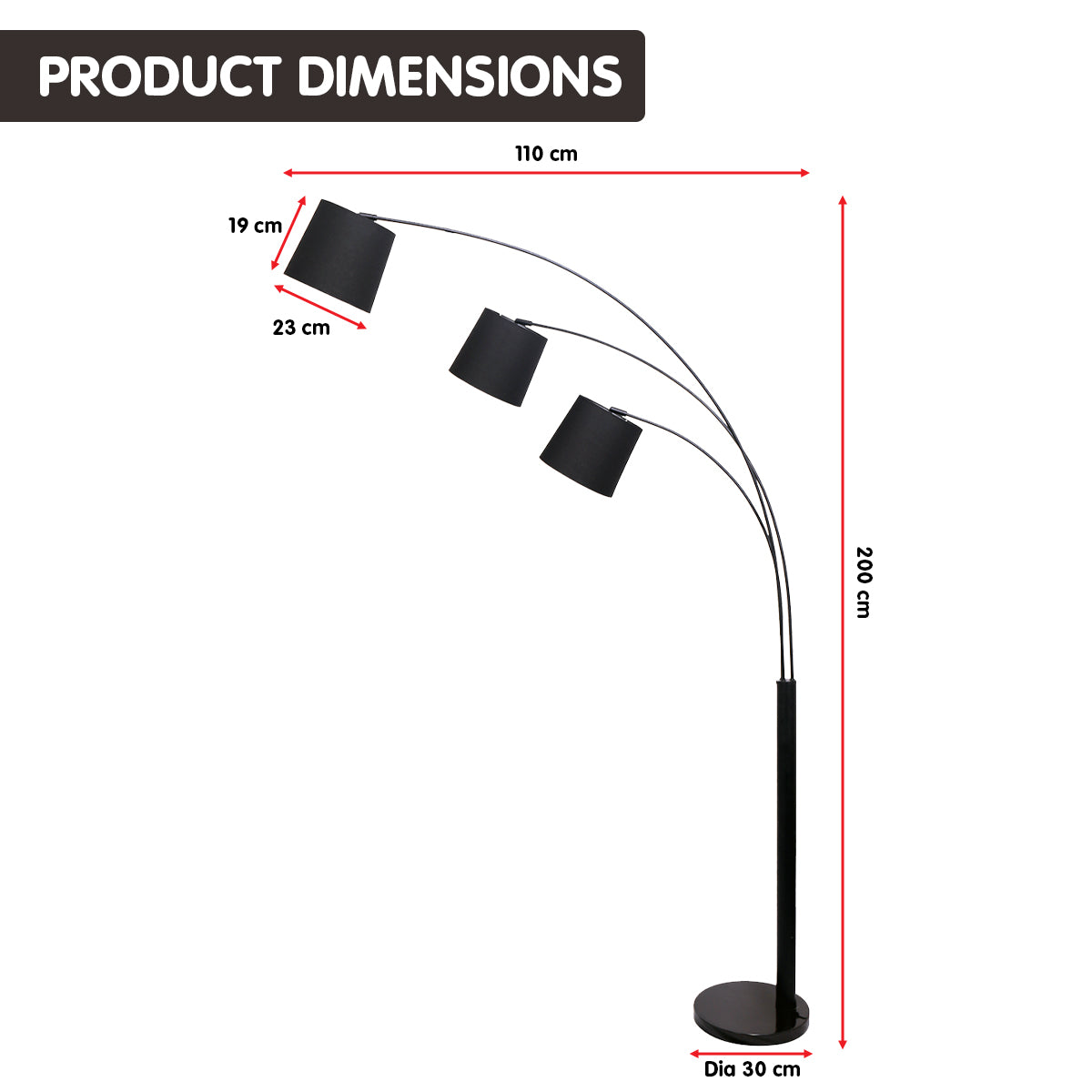 Sarantino 3-Light Arc Floor Lamp Adjustable Black 3 Shades Tristar Online
