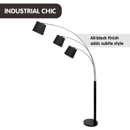 Sarantino 3-Light Arc Floor Lamp Adjustable Black 3 Shades Tristar Online