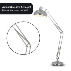 Sarantino Metal Architect Floor Lamp Shade Adjustable Height - Chrome Tristar Online