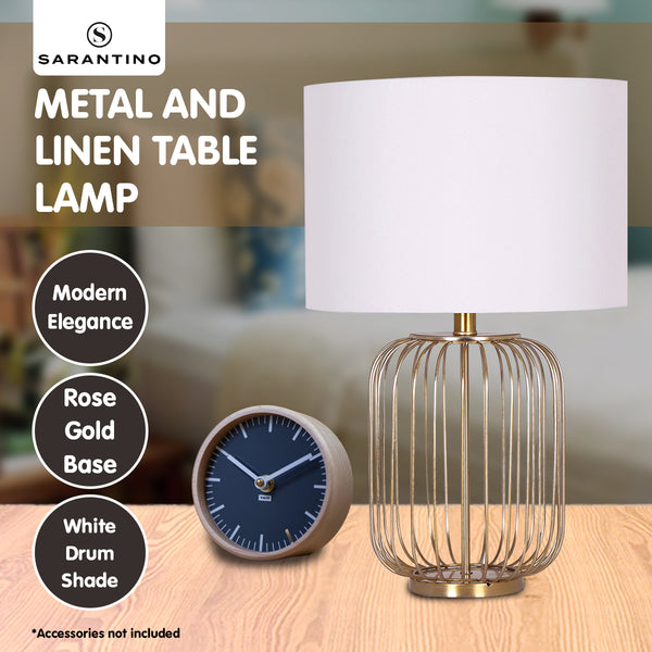 Sarantino Rose Gold Table Lamp with Linen Drum Shade Tristar Online