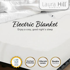 Laura Hill Heated Electric Blanket Double Size Fitted Polyester Underlay Winter Throw - White Tristar Online