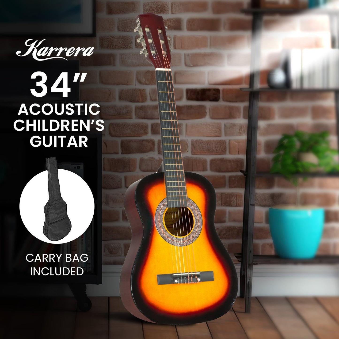 Karrera 34in Acoustic Wooden Childrens Guitar - Sunburst Tristar Online