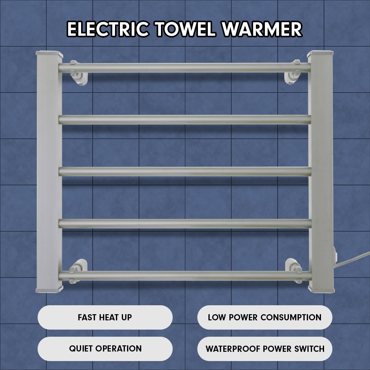 Pronti Heated Towel Rack Electric Bathroom Towel Rails Warmer Ev-90- Silver Tristar Online