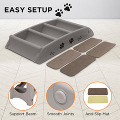 Furtastic Foldable Pet Stairs in Grey - 50cm Dog Ladder Cat Ramp with Non-Slip Mat for Indoor and Outdoor Use Tristar Online