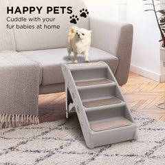 Furtastic Foldable Pet Stairs in Grey - 50cm Dog Ladder Cat Ramp with Non-Slip Mat for Indoor and Outdoor Use Tristar Online