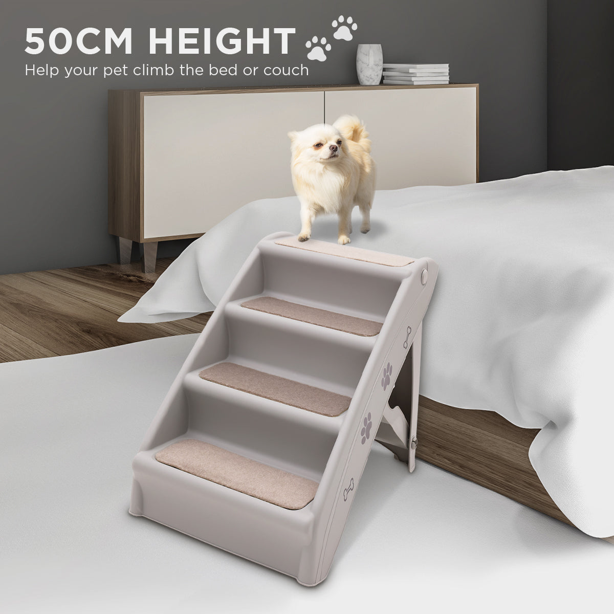 Furtastic Foldable Pet Stairs in Grey - 50cm Dog Ladder Cat Ramp with Non-Slip Mat for Indoor and Outdoor Use Tristar Online