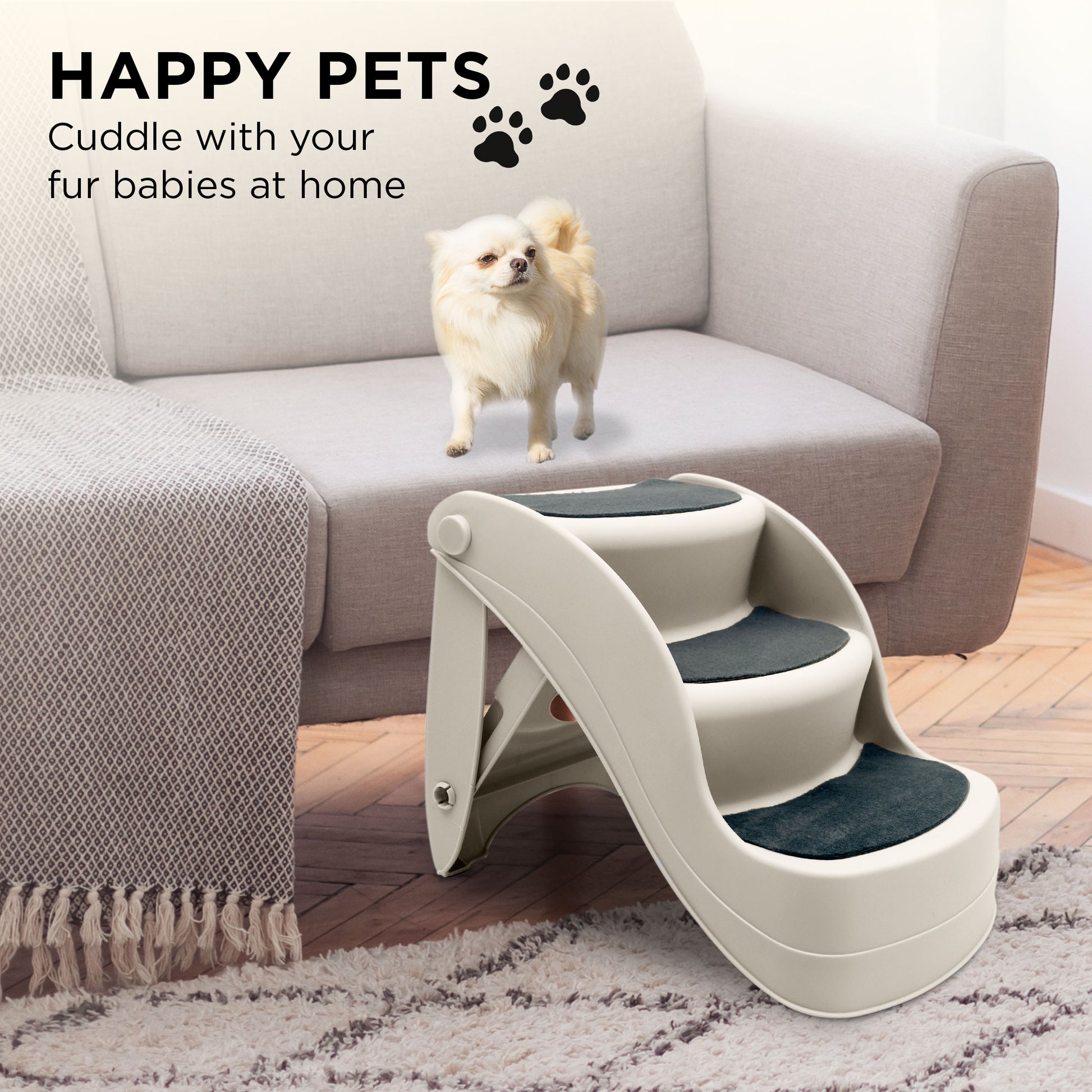 Furtastic 38cm Foldable Pet Stairs Ramp - White Tristar Online