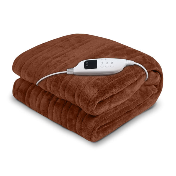 Laura Hill Heated Electric Blanket Throw Rug Coral Warm Fleece Brown Tristar Online