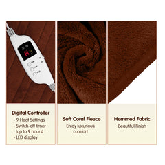 Laura Hill Heated Electric Blanket Throw Rug Coral Warm Fleece Brown Tristar Online