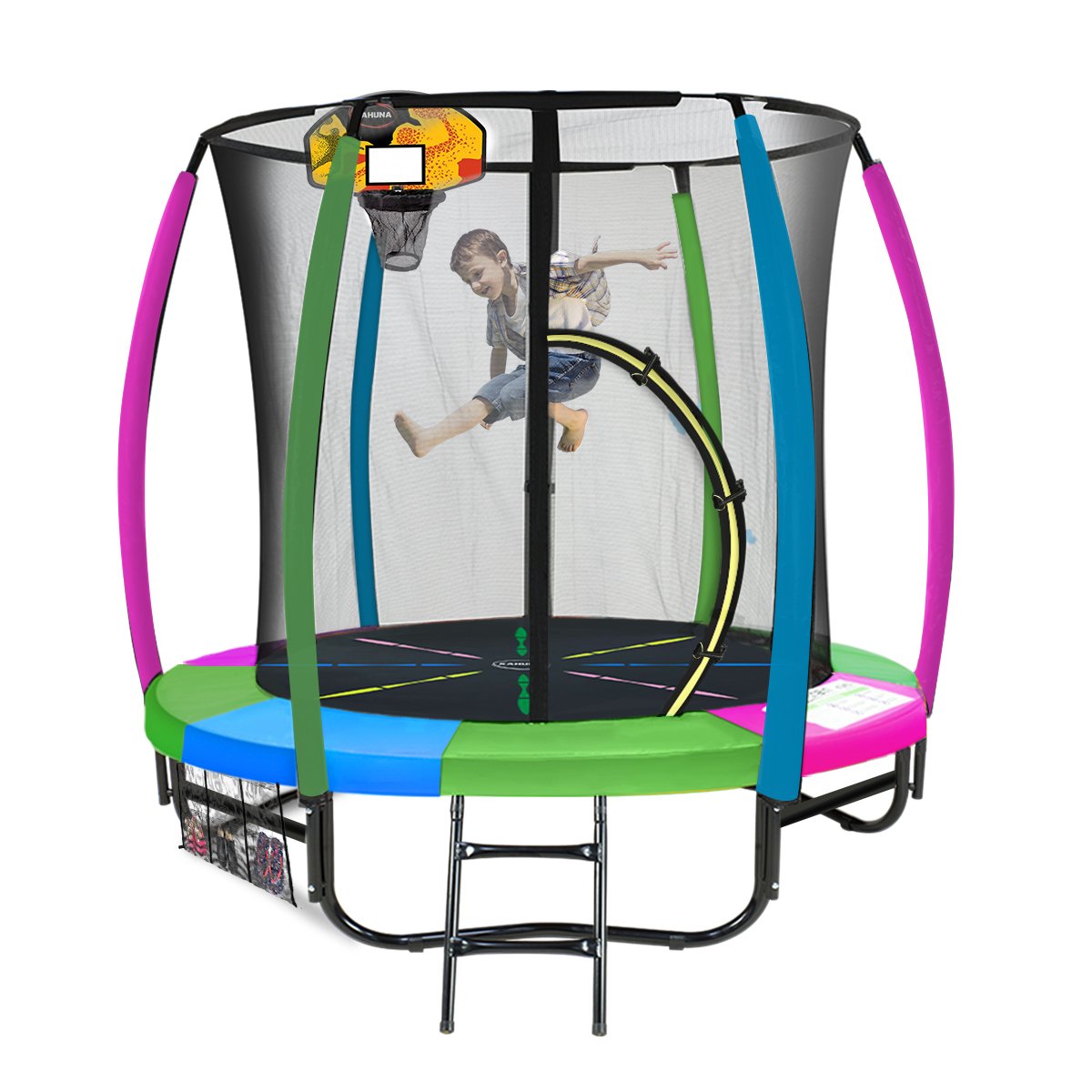 Kahuna Classic 6ft Trampoline Free Ladder Spring Mat Net Safety Pad Cover Round Enclosure Basketball Set - Rainbow Tristar Online
