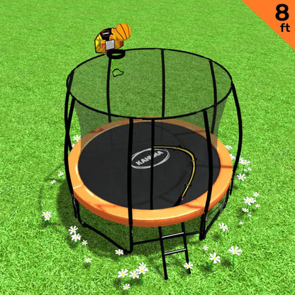 Kahuna 8ft Outdoor Orange Trampoline For Kids And Children Suited For Fitness Exercise Gymnastics With Safety Enclosure Basketball Hoop Set Tristar Online