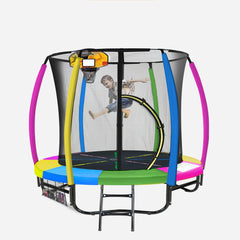 Kahuna 8ft Outdoor Trampoline Kids Children With Safety Enclosure Mat Pad Net Ladder Basketball Hoop Set - Rainbow Tristar Online