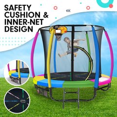 Kahuna 8ft Outdoor Trampoline Kids Children With Safety Enclosure Mat Pad Net Ladder Basketball Hoop Set - Rainbow Tristar Online